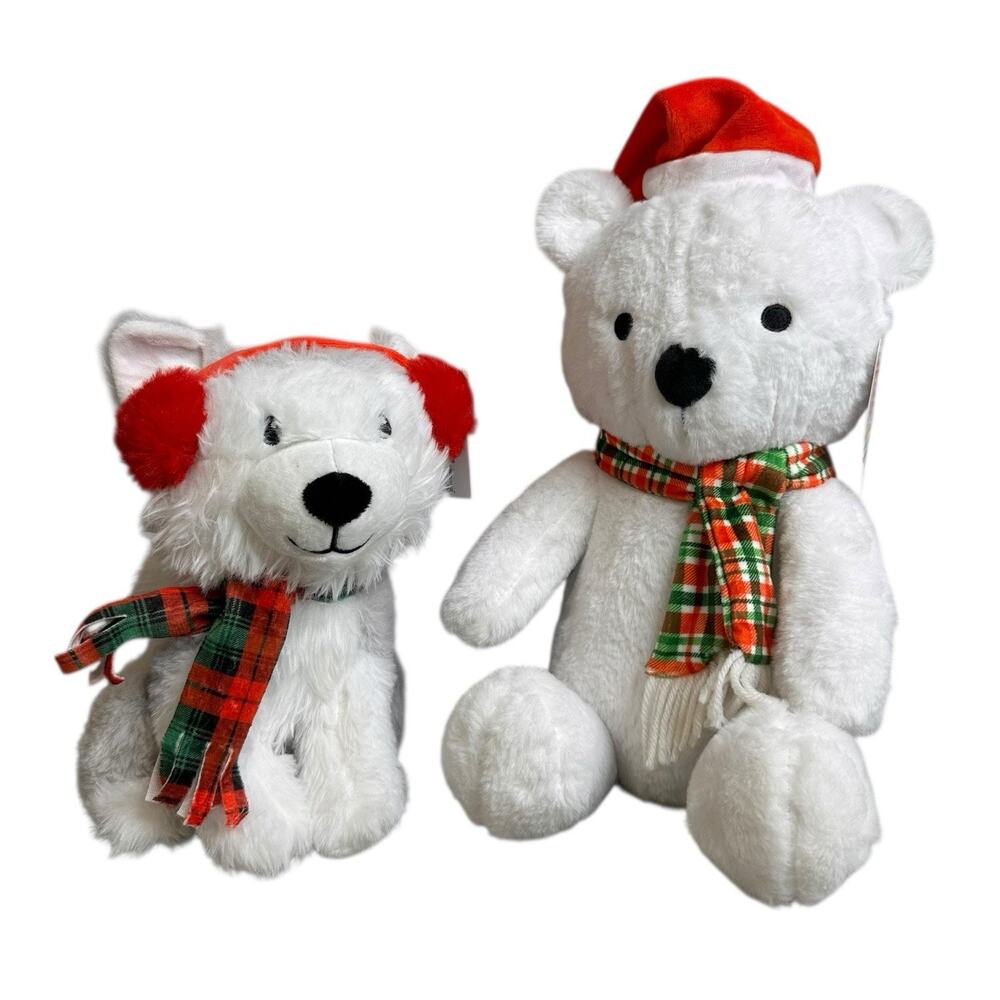American Greetings Christmas Dog Plush Husky Earmuffs and White Bear Plush Toy